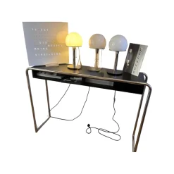 Konsolentisch B 108 Holzkorpus RAL 9005 Lackiert Schwarz Gestell Stahlrohr Verchromt