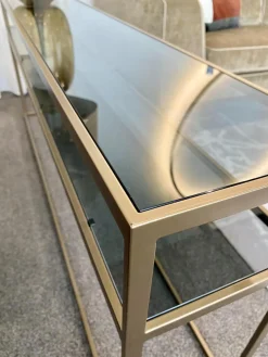 Konsolentisch Cameo Platten Esg Smoked Glas Grau Metallgestell Bronze