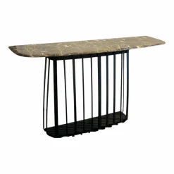 Konsoltisch Basket Platte Stein Emperador Braun Gestell Stahl Tiefschwarz Pulverbeschichtet