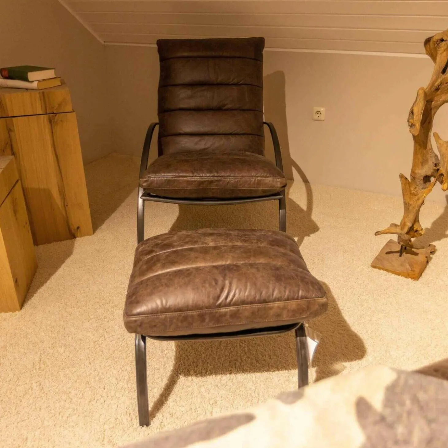 Ledersessel SP120 Leder Frame Gestell Metall Mit Hocker