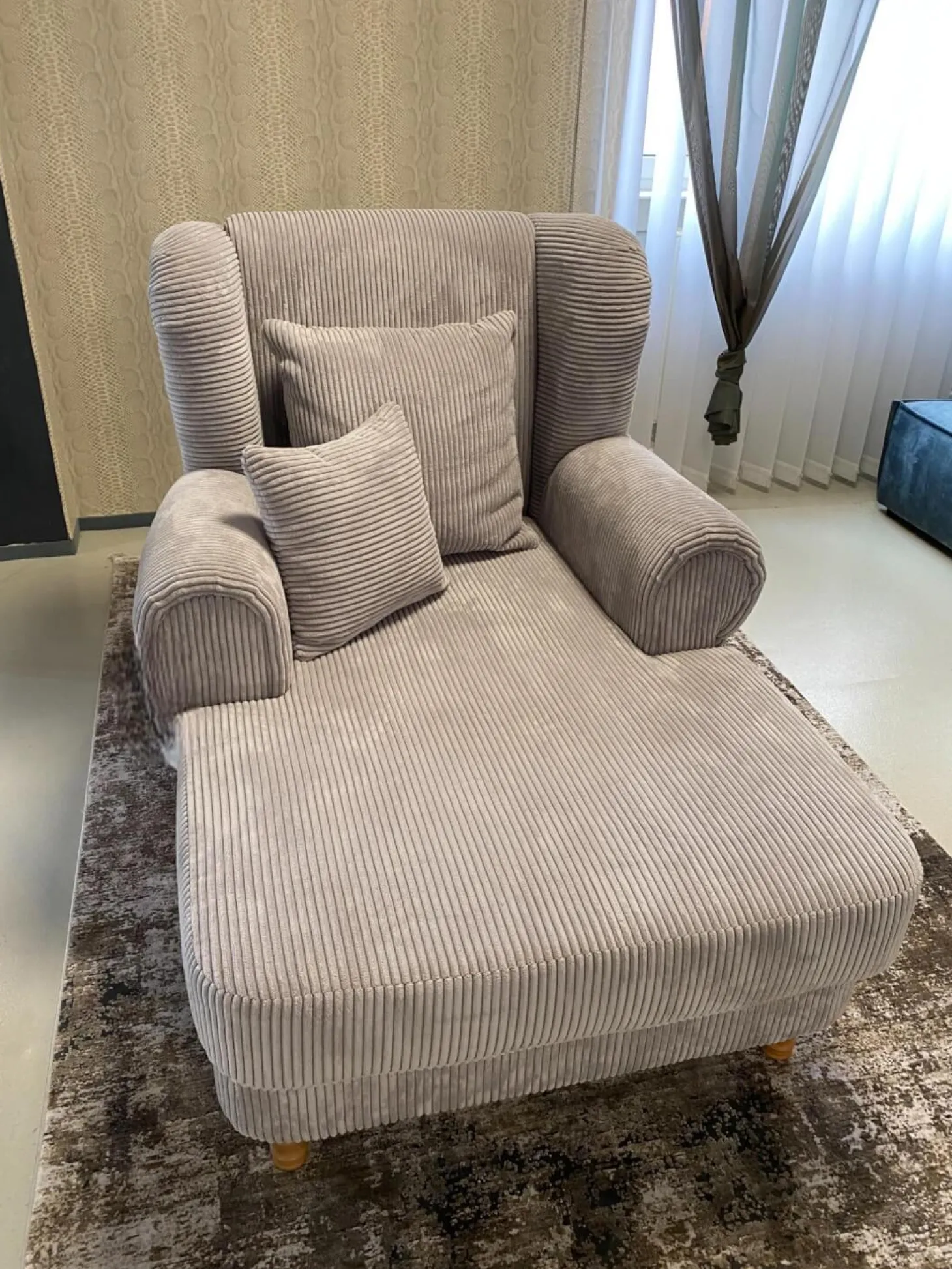 Lesesessel 47003 Stoff Cord 16005 28 Silber Fuß Buche Natur Gedreht Inklusive Kissen