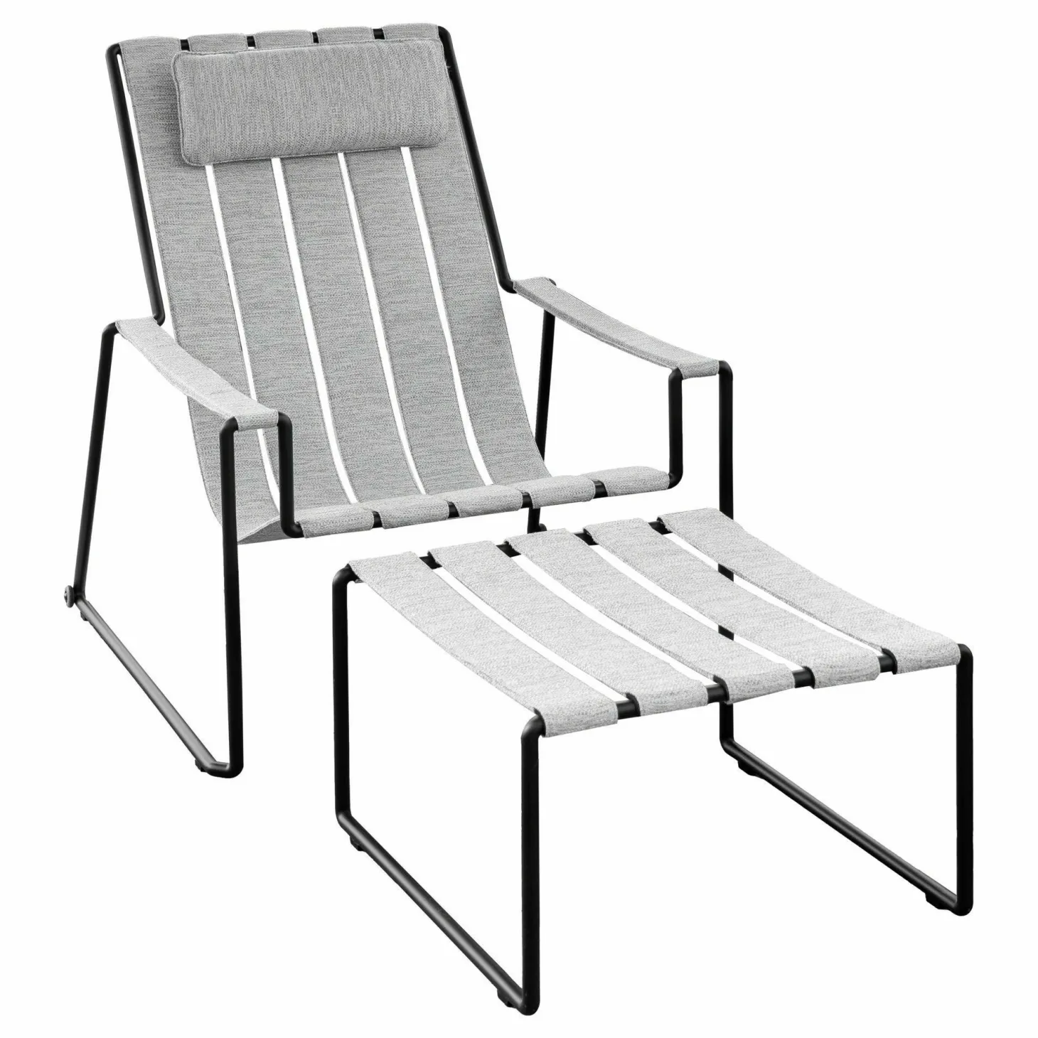 Liegestuhl Strappy Textile Natural Silver Dot Silber Gestell Edelstahl Anthrazit Beschichtet Inklusive Hocker