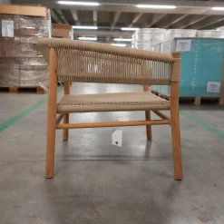 Lounge Sessel Kilt Holz Teak Geflecht Sand Beige