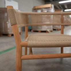 Lounge Sessel Kilt Holz Teak Geflecht Sand Beige