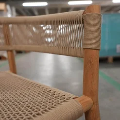 Lounge Sessel Kilt Holz Teak Geflecht Sand Beige