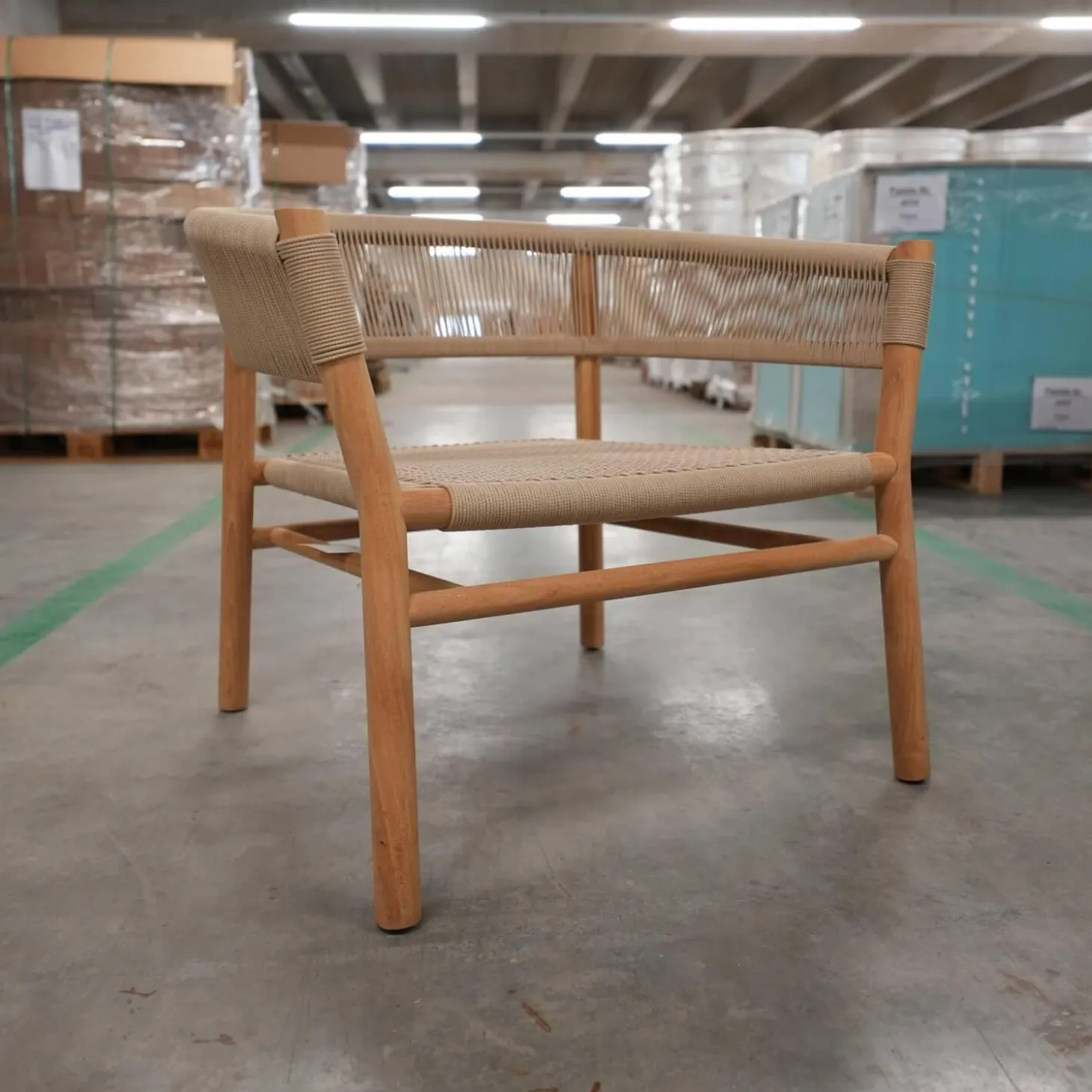 Lounge Sessel Kilt Holz Teak Geflecht Sand Beige