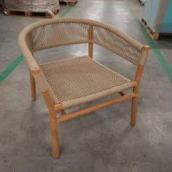 Lounge Sessel Kilt Holz Teak Geflecht Sand Beige