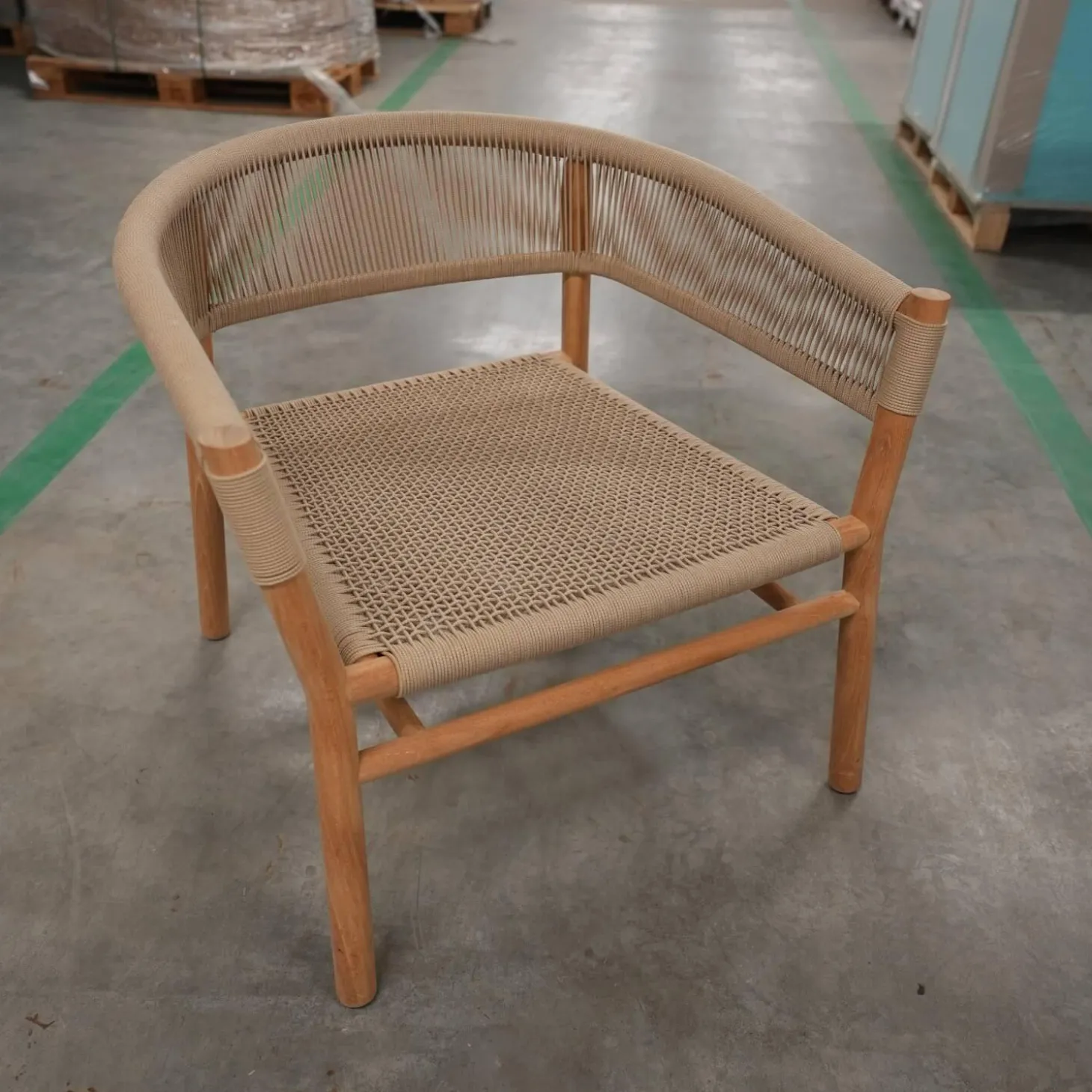 Lounge Sessel Kilt Holz Teak Geflecht Sand Beige