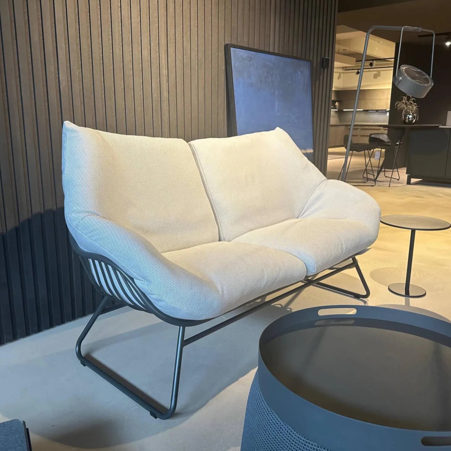 Lounge Sofa XL Chill Stoff Diamond Calcutta White Grey Weiß Grau Gestell Aluminium Anthracite Anthrazit