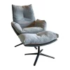 Loungesessel Cordia Stoff 9129 Stahl Grau Leder 171 Anthrazit Niedriger Rücken mit Hocker