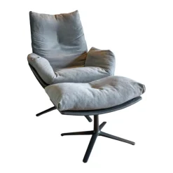 Loungesessel Cordia Stoff 9129 Stahl Grau Leder 171 Anthrazit Niedriger Rücken mit Hocker
