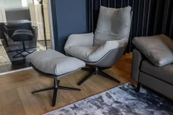 Loungesessel Cordia Stoff 9129 Stahl Grau Leder 171 Anthrazit Niedriger Rücken mit Hocker