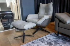 Loungesessel Cordia Stoff 9129 Stahl Grau Leder 171 Anthrazit Niedriger Rücken mit Hocker