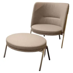 Loungesessel D70 Und Hocker C70 Bezug Stoff Celia 0208 Grau Meliert Gestell Stahlrohr Verchromt