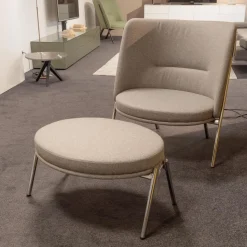 Loungesessel D70 Und Hocker C70 Bezug Stoff Celia 0208 Grau Meliert Gestell Stahlrohr Verchromt