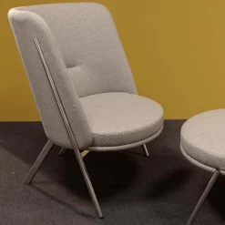 Loungesessel D70 Und Hocker C70 Bezug Stoff Celia 0208 Grau Meliert Gestell Stahlrohr Verchromt