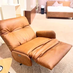 Loungesessel Lovere Naturleder Nevada Whiskey Braun Sternfuß Metall Schwarz Beschichtet