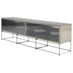 Lowboard Canaletto Klapptüren Klarglas K5 Korpus Lack Bleigrau Seidenmatt Grau