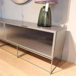 Lowboard Canaletto Klapptüren Klarglas K5 Korpus Lack Bleigrau Seidenmatt Grau