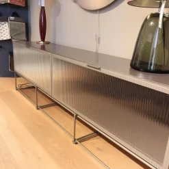 Lowboard Canaletto Klapptüren Klarglas K5 Korpus Lack Bleigrau Seidenmatt Grau