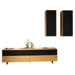 Lowboard Farn Media Holz Knorrige Eiche Puro Geölt Akustikstoff Schwarz Mit 2 Hängeschränken