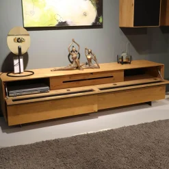 Lowboard Farn Media Holz Knorrige Eiche Puro Geölt Akustikstoff Schwarz Mit 2 Hängeschränken