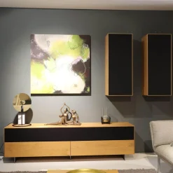 Lowboard Farn Media Holz Knorrige Eiche Puro Geölt Akustikstoff Schwarz Mit 2 Hängeschränken