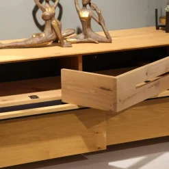 Lowboard Farn Media Holz Knorrige Eiche Puro Geölt Akustikstoff Schwarz Mit 2 Hängeschränken