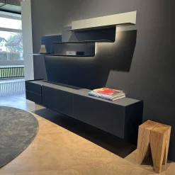 Lowboard Jorel Mattglas T83 Navy Und 82 Atlantic Inklusive Wandregal Lilu Und Beleuchtung