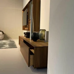 Lowboard Lux Nussbaum Geölt Glas mit Hängeschrank