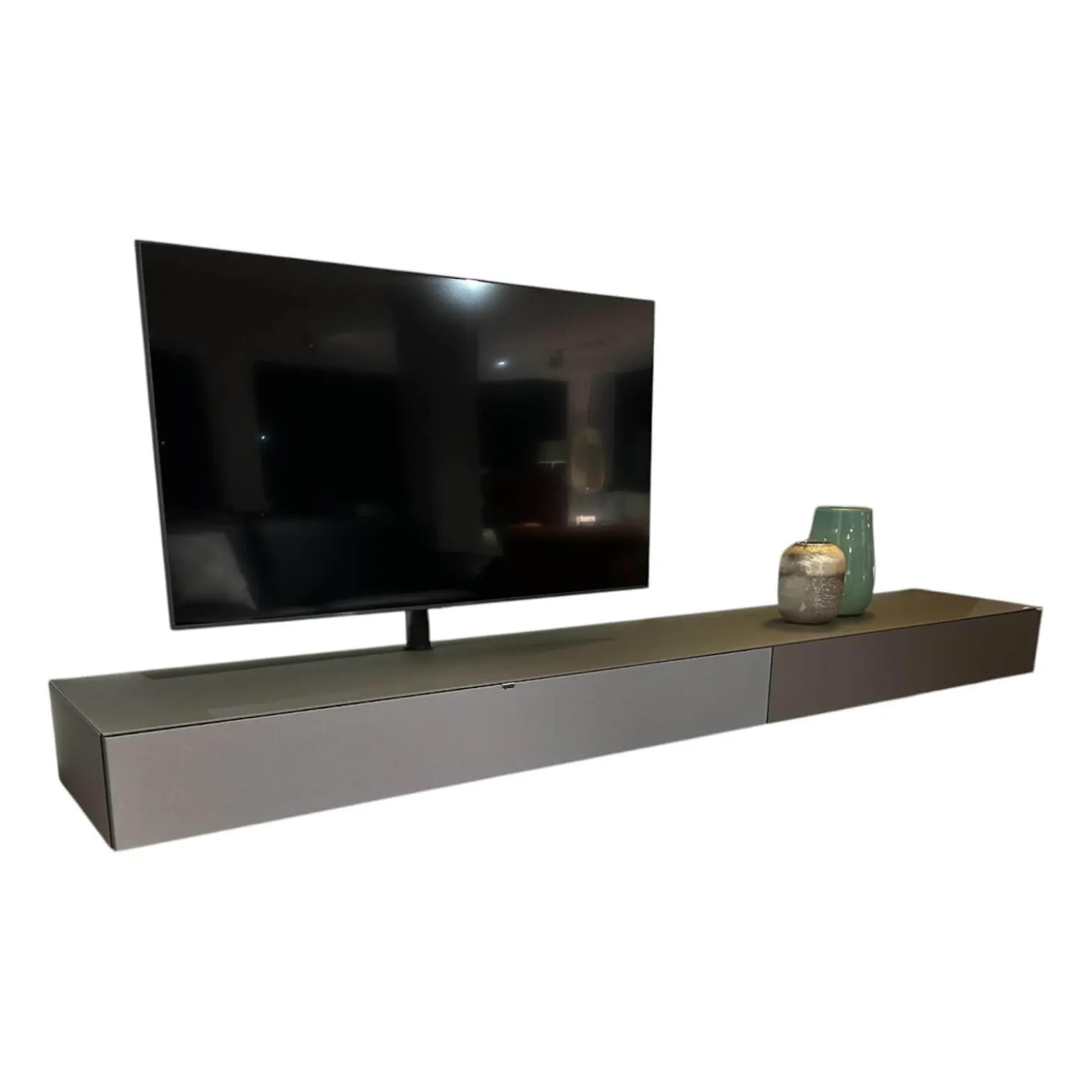 Lowboard Next Korpus Smart Lack Granite Grau Stofffront Grey Grau Mit Soundbar Und TV-Halterung