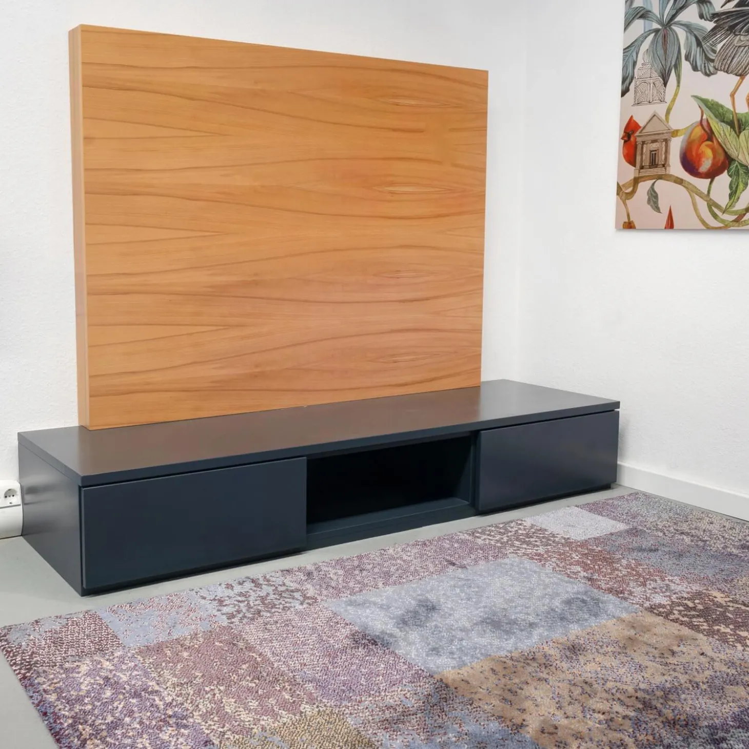 Lowboard Optima Lack Anthrazit 25 TV-Paneel Kernbuche Natur Lackiert