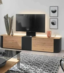 Medienkombination Q-Media MR Balkeneiche Bianco Furniert mit LED-Beleuchtung