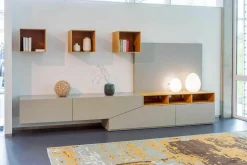 Moderne Wohnwand Kombination Lack Grau Asteiche Natur