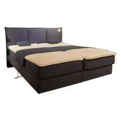 Motor-Boxspringbett Espo Stoff Blau Fuß Matt Schwarz Matratzen H3/H4, Tagesdecke, Zierkissen,