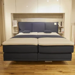 Motor-Boxspringbett Espo Stoff Blau Fuß Matt Schwarz Matratzen H3/H4, Tagesdecke, Zierkissen,