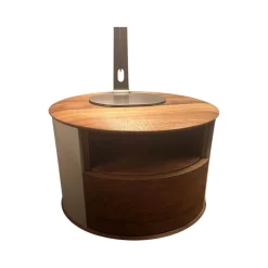 Nachtkonsole S100 Korpus Leder Taupe Beige Front Und Schublade Nussbaum