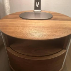 Nachtkonsole S100 Korpus Leder Taupe Beige Front Und Schublade Nussbaum