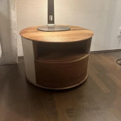 Nachtkonsole S100 Korpus Leder Taupe Beige Front Und Schublade Nussbaum