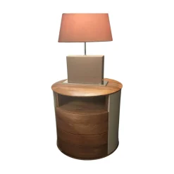 Nachtschrank S100 Korpus Leder Taupe Beige Front Und Schubladen Nussbaum