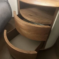 Nachtschrank S100 Korpus Leder Taupe Beige Front Und Schubladen Nussbaum