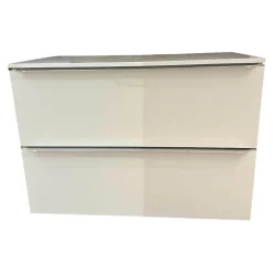 Nachttisch Cube Lack Kristallweiß M02 Griffleiste Alufarben 019