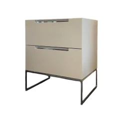 Nachttisch Mell Mattlack M17 Sand Beige Weiß Gestell Chrom Mit 2 Schubladen