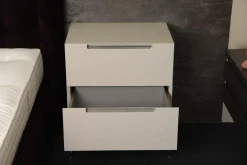 Nachttisch Mell Mattlack M17 Sand Beige Weiß Gestell Chrom Mit 2 Schubladen