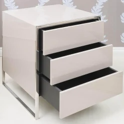 Nachttisch Smart Pantex Taupe Gestell Edelstahl Poliert