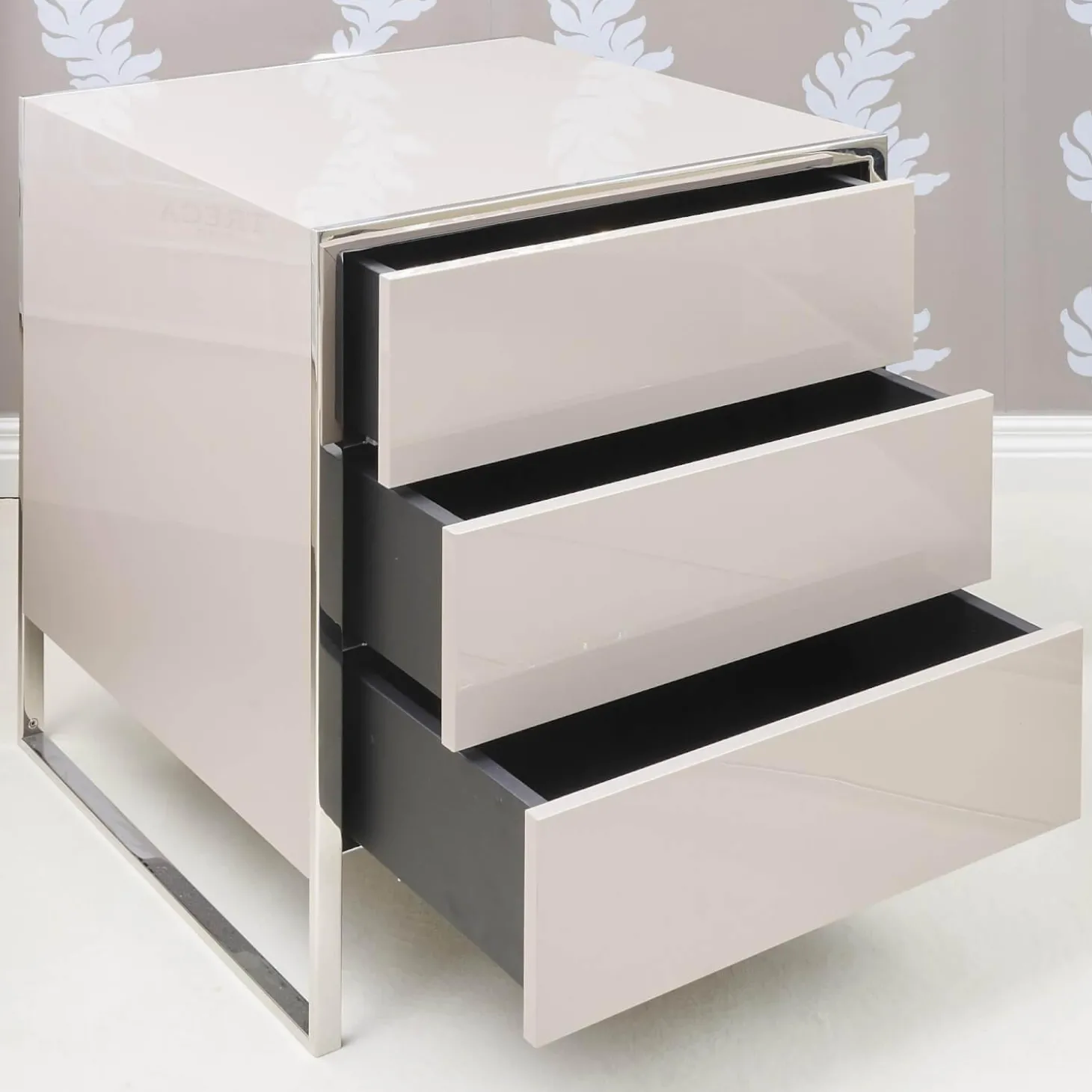 Nachttisch Smart Pantex Taupe Gestell Edelstahl Poliert