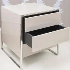 Nachttisch Smart Pantex Taupe Gestell Edelstahl Poliert