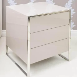 Nachttisch Smart Pantex Taupe Gestell Edelstahl Poliert