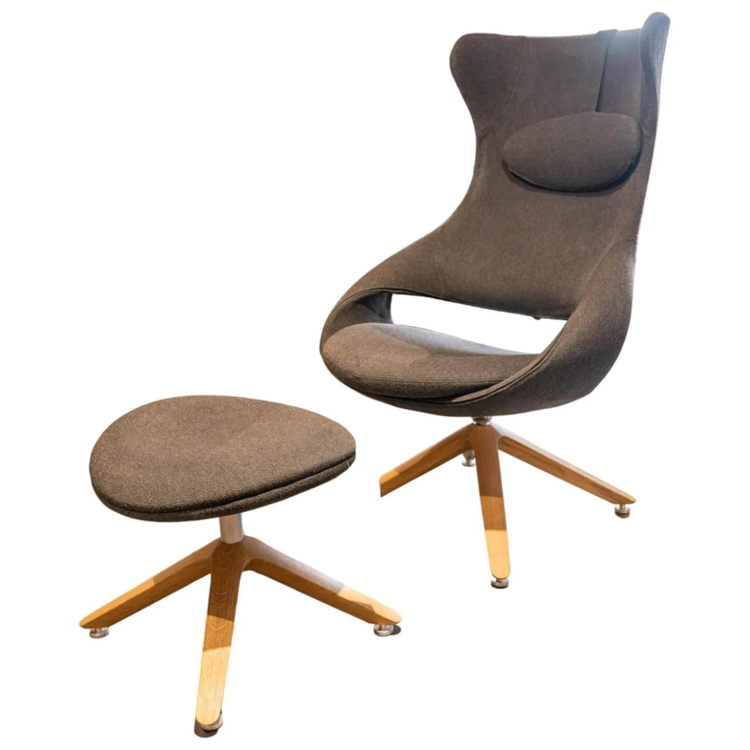 Ohrensessel V-Rock Living Bezug Stoff Curl Black CB Anthrazit Gestell Alteiche Rustiko Gebürstet Inklusive Hocker