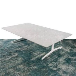 Outdoor Beistelltisch Fly Platte Silbergneis Gestell Weiß